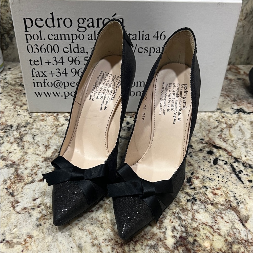 Pedro Garcia Black Glitter Bow Heels